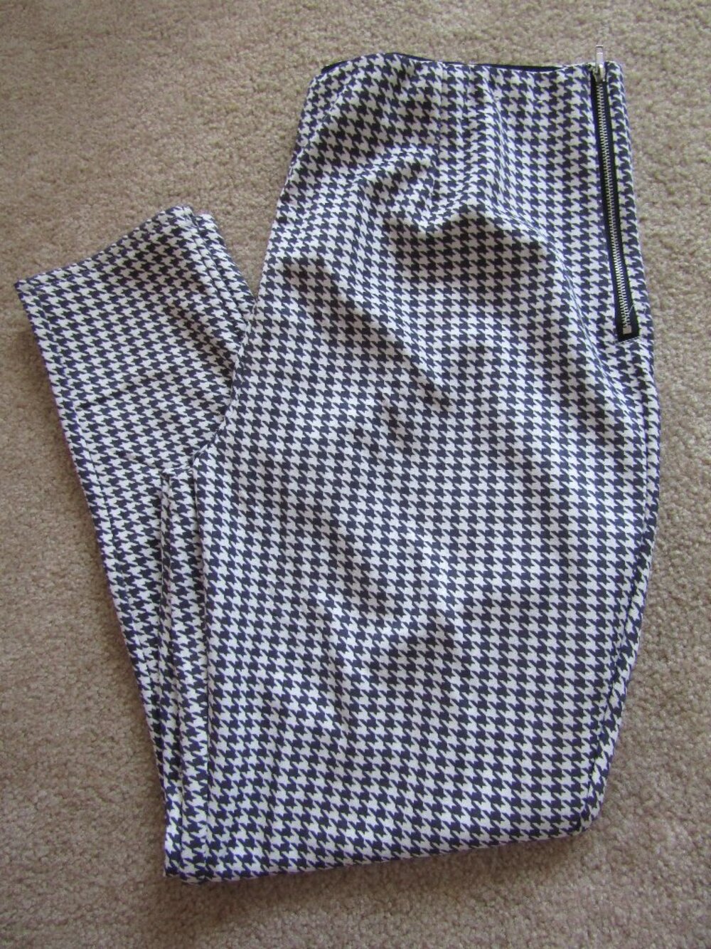 Serra Black & White Herringbone Stretch Side Zip Comfort Pants XL